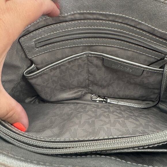 Michael Kors Silver Metallics set jet Tote Bag Purse Handbag Satchel MK Logo - Picture 7 of 13